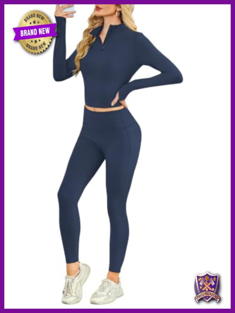 Alaroo 2 Piece Workout Set 1/4 Zip Crop Top High Waist Leggings 4-Way Stretch
